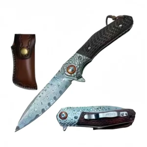 4" Damascus Lock Knife with Wood Handle