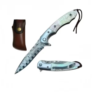 4" Damascus Lock Knife with Pearl Handle
