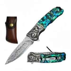4" Damascus Lock Knife with Abalone Handle