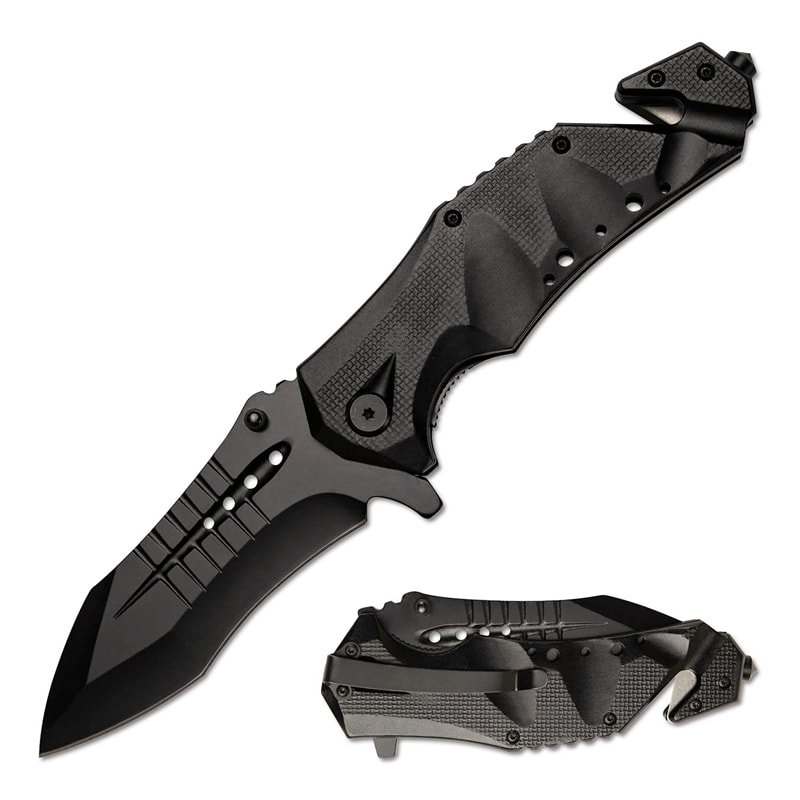 Spring Assist Tactical Folding Knife - Black Blade | TOP KNIVES LLC Spring Assist Tactical Folding Knife - Black Blade