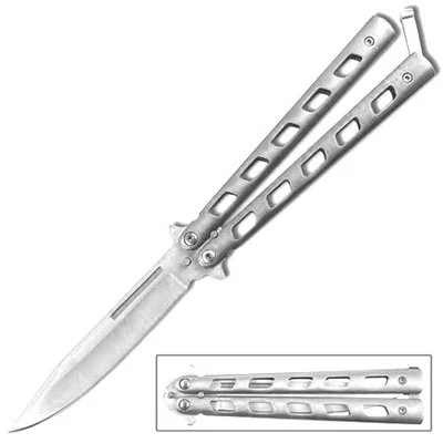 5inch Closed Length Unchained Balisong Butterfly Knife - Silver