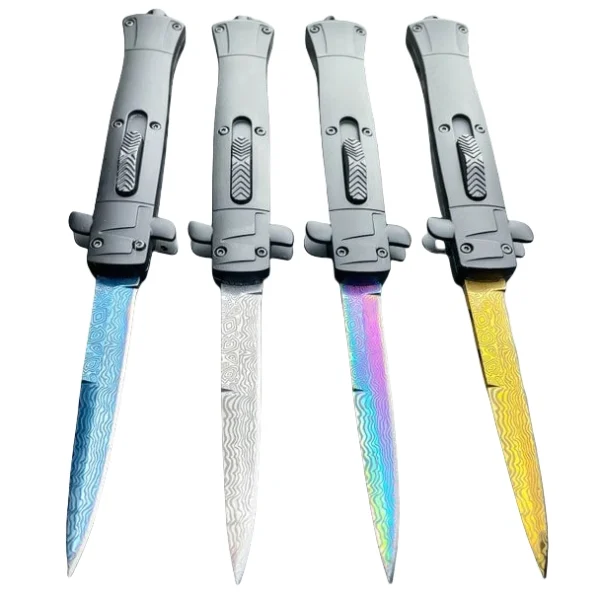 9 inch Auto knife Italian Stiletto Style OTF Knife Damascus Etch