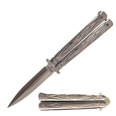 5.25inch Closed Length Silver Butterfly Sudden Fatality Tribal Knife