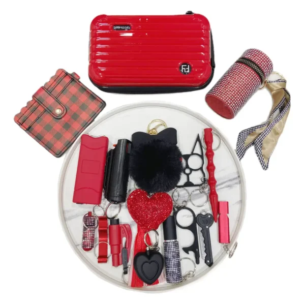 18-piece red and black new design keychain set