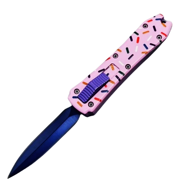 MINI dessert warrior knife,AUTOMATIC small Pink coffin blaster Fiber OTF knives